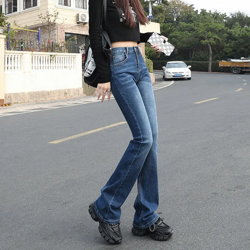 Wjczt Flared Jeans Femme Street Low Waist Horn Pants Japanese Brown Elastic  Korean Fashion Casual Cotton Y2k Women Trousers