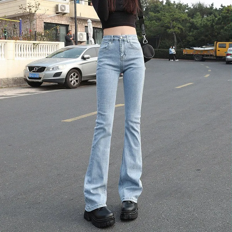 Wjczt Flared Jeans Femme Street Low Waist Horn Pants Japanese Brown Elastic  Korean Fashion Casual Cotton Y2k Women Trousers