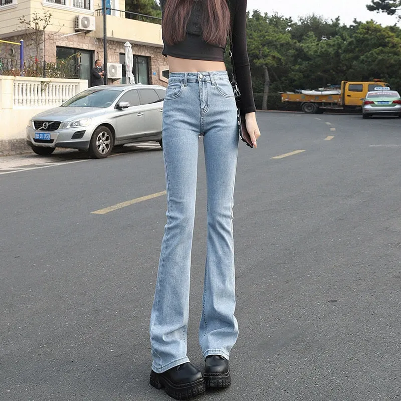 Wjczt Flared Jeans Femme Street Low Waist Horn Pants Japanese Brown Elastic  Korean Fashion Casual Cotton Y2k Women Trousers