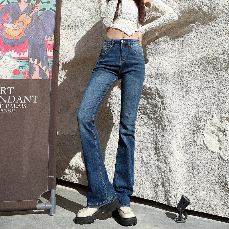 Wjczt Flared Jeans Femme Street Low Waist Horn Pants Japanese Brown Elastic  Korean Fashion Casual Cotton Y2k Women Trousers