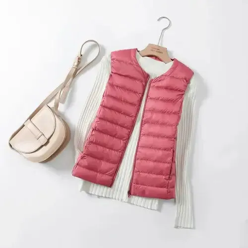 Women Autumn Winter Ultralight Thin Packable Down Sleeveless Jacket