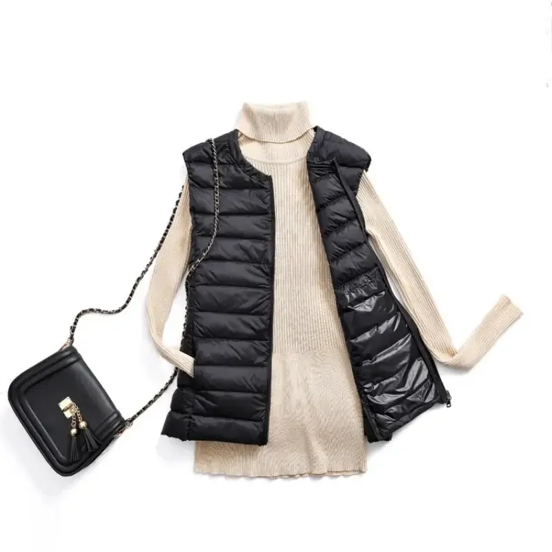 Women Autumn Winter Ultralight Thin Packable Down Sleeveless Jacket