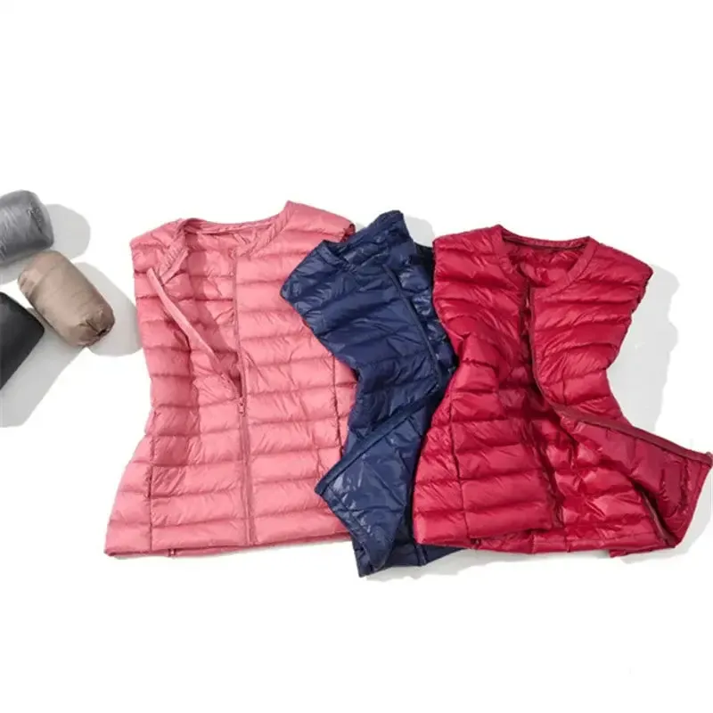 Women Autumn Winter Ultralight Thin Packable Down Sleeveless Jacket