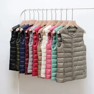 Women Autumn Winter Ultralight Thin Packable Down Sleeveless Jacket