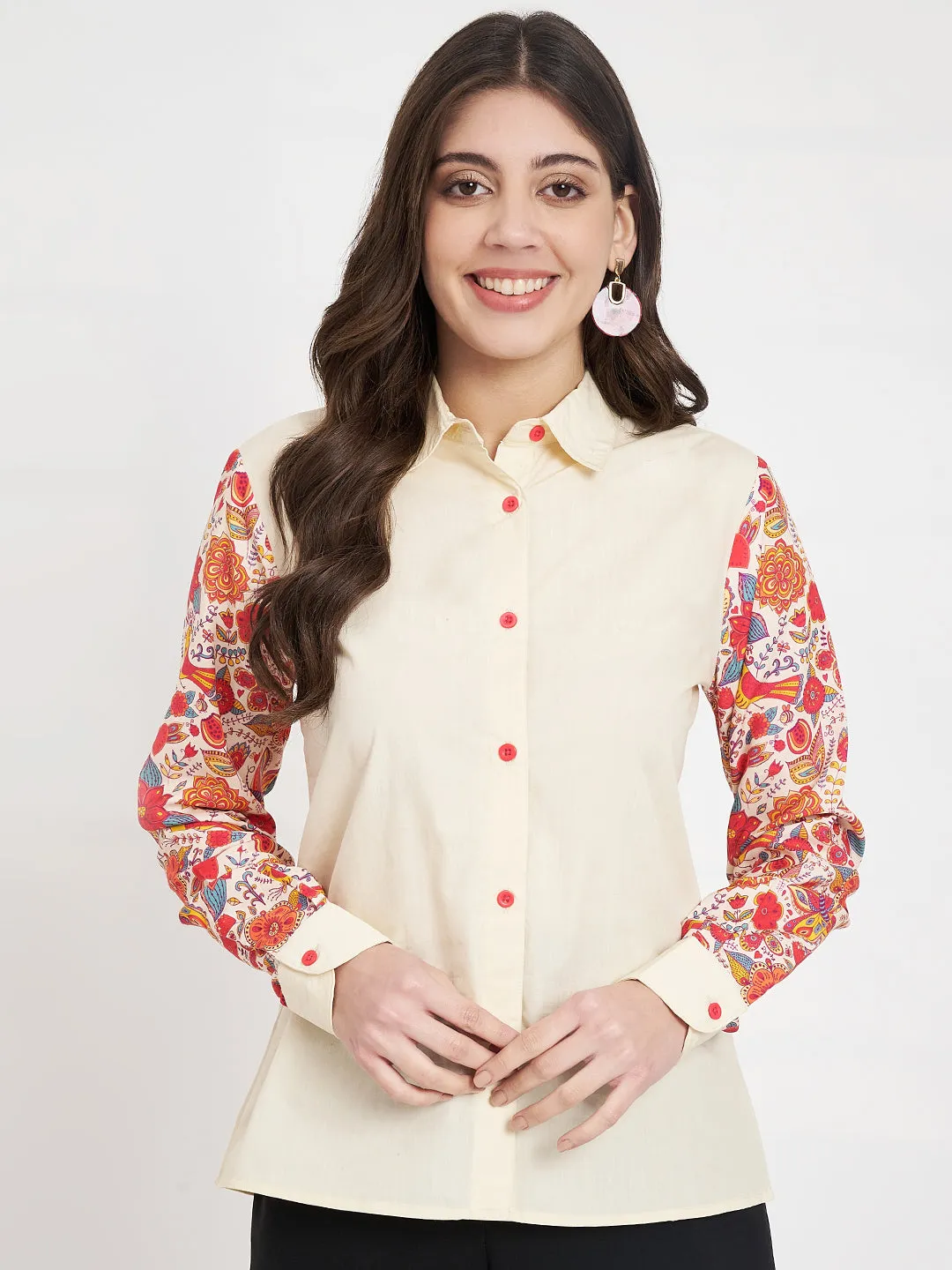 Women Floral Printed Sleeves Casual Shirt