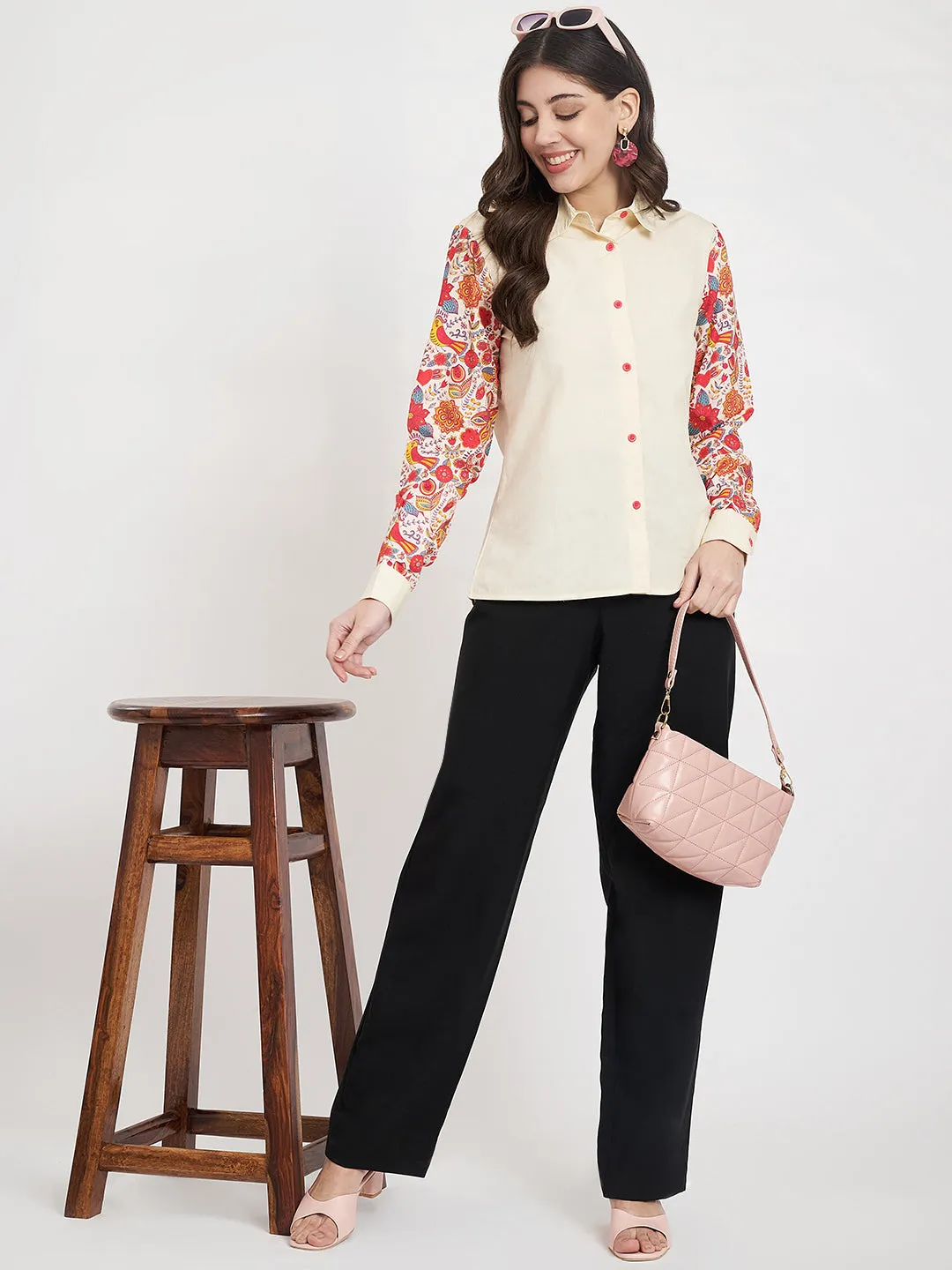 Women Floral Printed Sleeves Casual Shirt