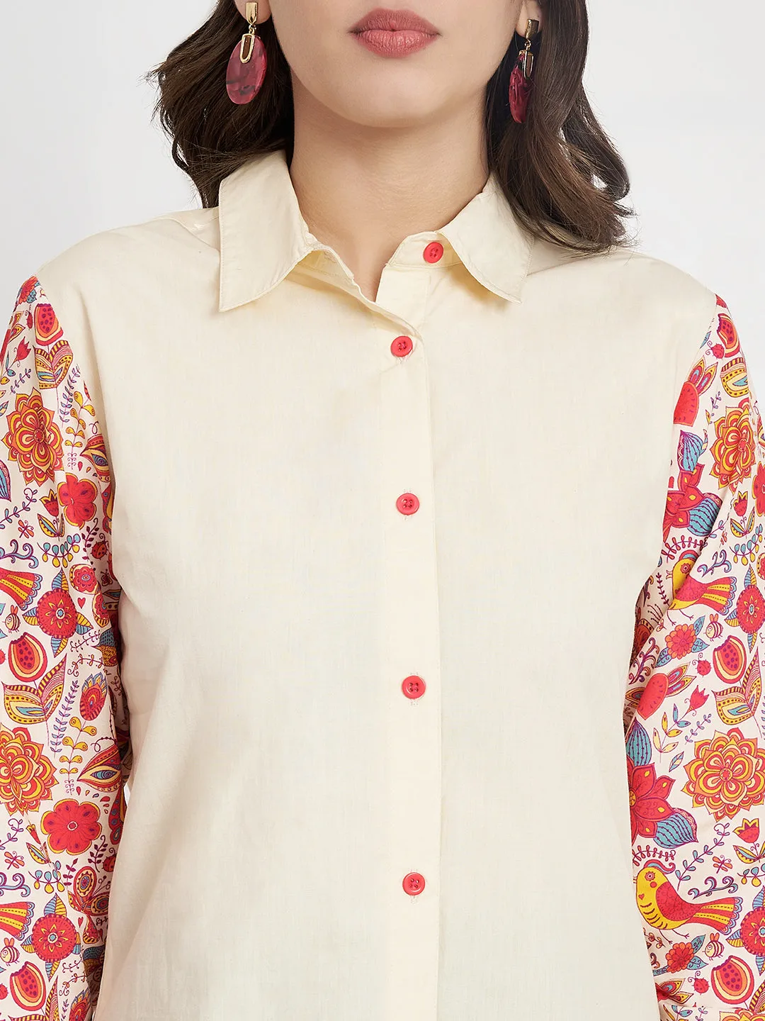 Women Floral Printed Sleeves Casual Shirt