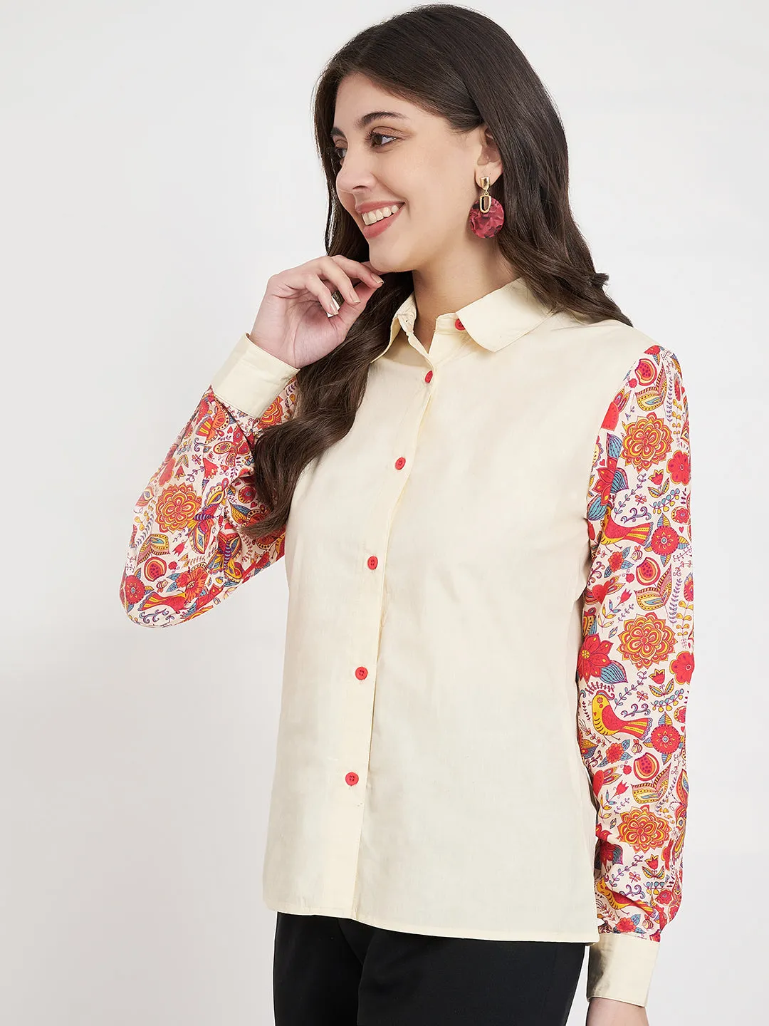 Women Floral Printed Sleeves Casual Shirt