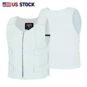 Women White Bullet proof style leather Vest for Biker club