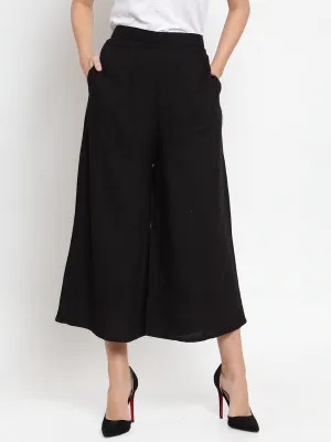 Women'S Black Solid Rayon Culottes