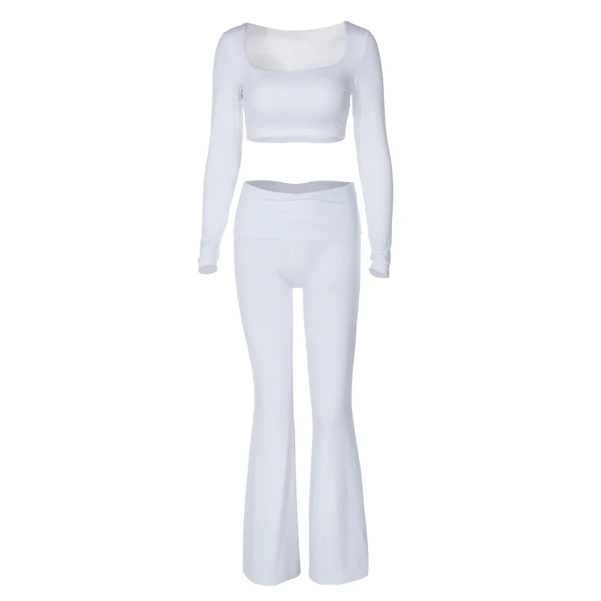 Women's Clothing Long Sleeve Square-neck Slim Fit Flared Pants Suit