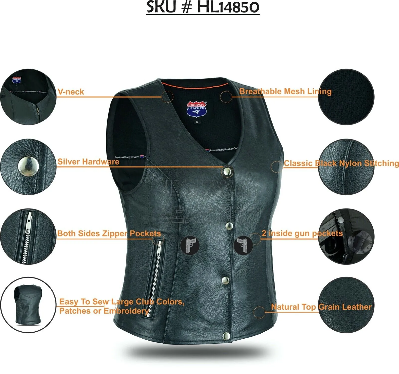 Womens Motorcycle Vest | Motorcycle Vest for Ladies Basic Gun Pocket -HL14850SPT