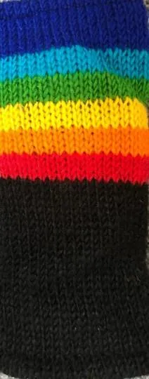 Wool Knit Fleece Lined  Wrist Warmers - Black Rainbow Stripe