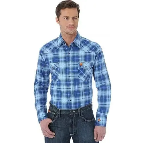 WRANGLER - FR LIGHTWEIGHT, Blue Plaid, Work Shirt - 2112/HRC-2 - 6.5oz