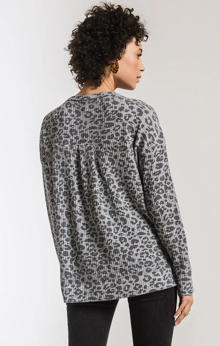 Z Supply split neck thermal top leopard print ZT193105