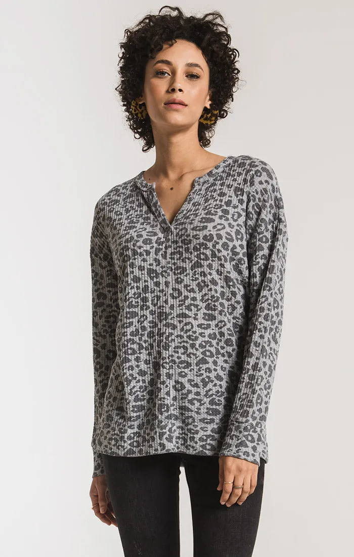 Z Supply split neck thermal top leopard print ZT193105