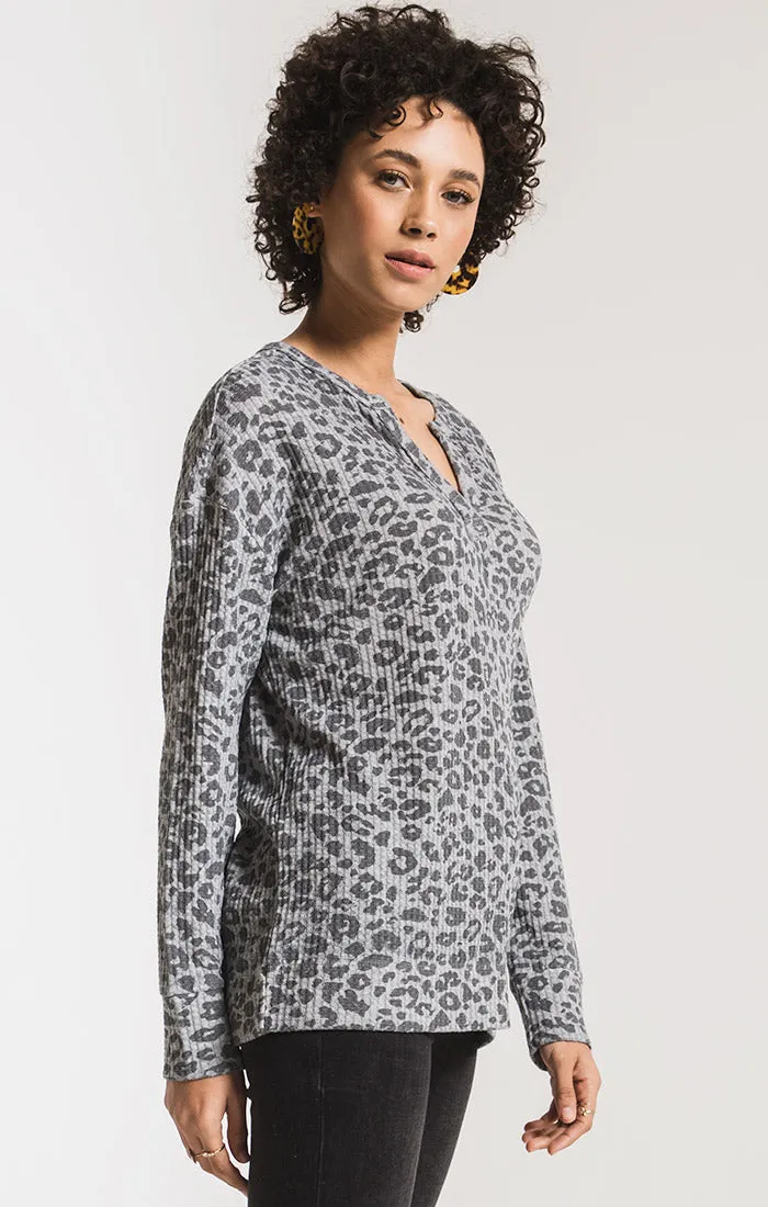 Z Supply split neck thermal top leopard print ZT193105