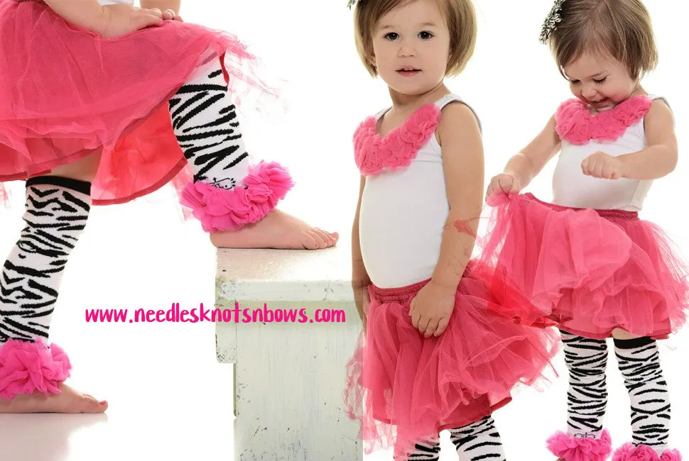 Zebra Print Leg Warmers with Hot Pink Ruffles