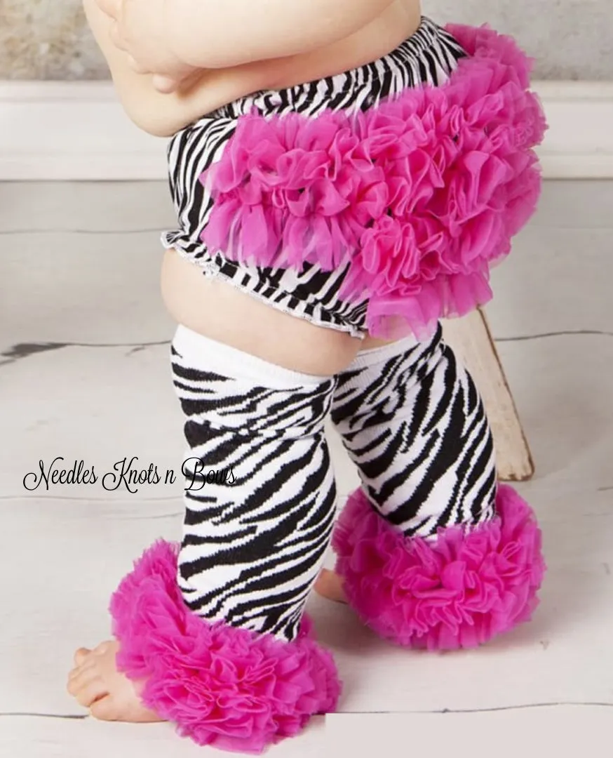 Zebra Print Leg Warmers with Hot Pink Ruffles